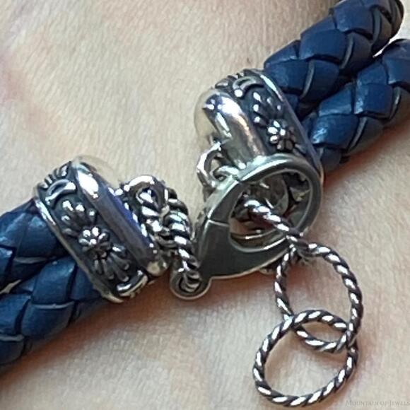 Carolyn Pollack Sterling Denim Lapis Navy Braided Leather Bracelet For Women - Picture 6 of 10